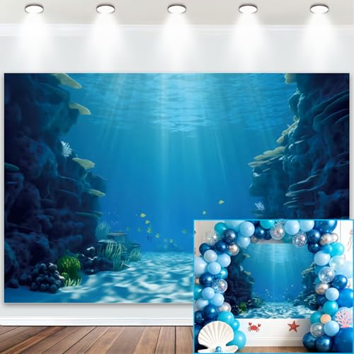 Fabric 7x5ft Underwater World Backdrop Deep Sea Sunlight Seabed Natural Landscape Photography Background Undersea Party Decor Aquarium Fish Tank Wallpaper Photo Studio Props - size: 7x5ft(WxH)