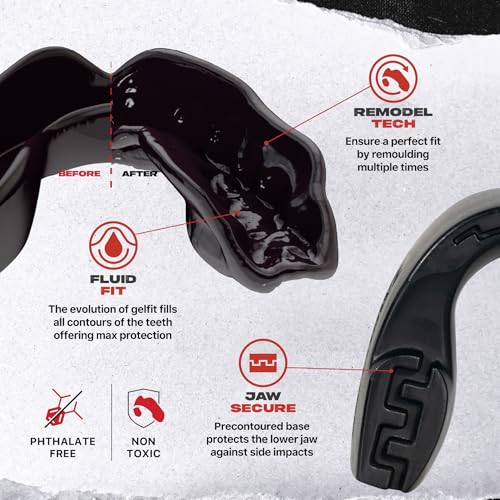 SAFEJAWZ Mouth Guard, Slim Fit Mouthguard for Adult & Youth with Case - color: Black, size: Adult (12+ Years)