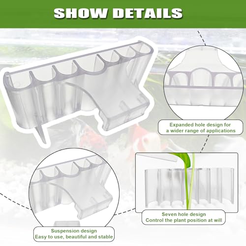 2 Pack 7-Hole Aquarium Plant Holder with Long Hook - Hanging Aquatic Plant Pot for Fish Tank, Versatile Plant Holder - Ideal for Aquascape Decorations on Top of Tank (Transparent)
