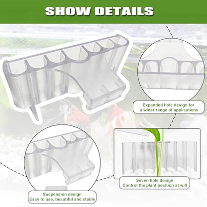 2 Pack 7-Hole Aquarium Plant Holder with Long Hook - Hanging Aquatic Plant Pot for Fish Tank, Versatile Plant Holder - Ideal for Aquascape Decorations on Top of Tank (Transparent)
