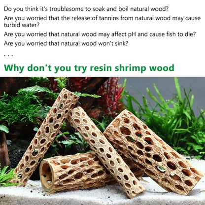 6“ Resin Cholla Wood Aquarium Décor Wood- Realistic Shrimp Hideout & Climbing Toy (6" L×1”Dia, 2pcs)