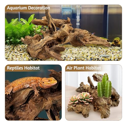 Large Natural Aquarium Driftwood Reptiles Branches Terrarium Ornament Sinkable Wood Decor Trunk Fish Tank Log Habitat Decoration (11"-17")