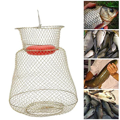 Portable Fishing Cage , Stainless Steel Mesh Fishing Bait Storage Cage , to Floating Fish Basket with Floating Bowl , for Outdoor Fishing(33cm in Diameter)
