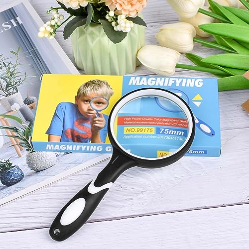 Large Magnifying Glass, 10X Magnifying Glasses for Reading Hobbies Applied to Science Books Hobby Observation Premium Soft Hand Shank Magnifier for Seniors - color: White