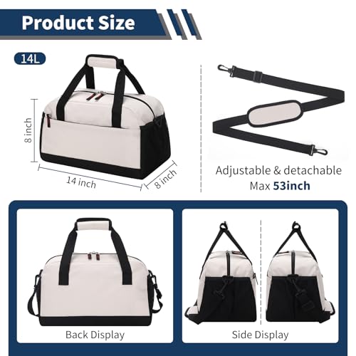Small Gym Bag with Wet Pocket - 14 inch Mini Duffle Bag for Men & Women Lightweight Carry On Bag for Travel Sport - Beige - color: Beige