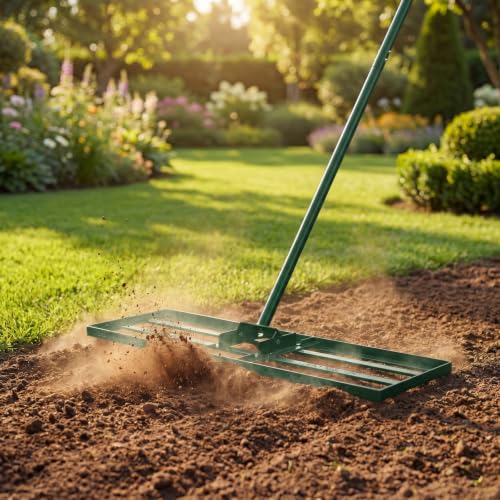 COSTWAY 30x10 Inch Lawn Leveling Rake, Soil Sand Dirt Leveling Tool, Ground Leveler for Yard, Landscape, Garden, Pasture (Green, 30"x10") - color: Green