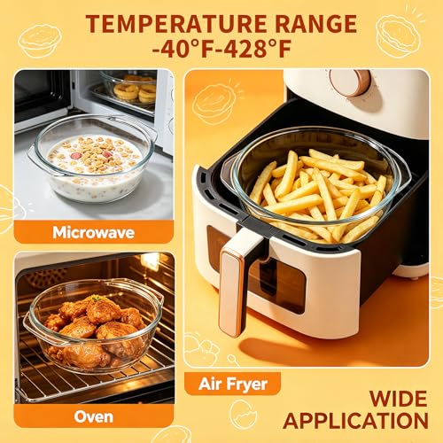 Small Casserole Dishes 2 Pack Soup Bowls, Glass Round Baking Dish Individual Portion Baking Pan for Oven Air Fryer Egg Microwave Rice, Clear Prep Bowls with Handle Microwavable Bowls - size: Small-Round