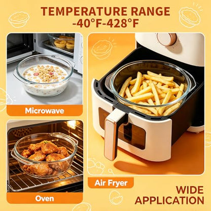 Small Casserole Dishes 2 Pack Soup Bowls, Glass Round Baking Dish Individual Portion Baking Pan for Oven Air Fryer Egg Microwave Rice, Clear Prep Bowls with Handle Microwavable Bowls - size: Small-Round