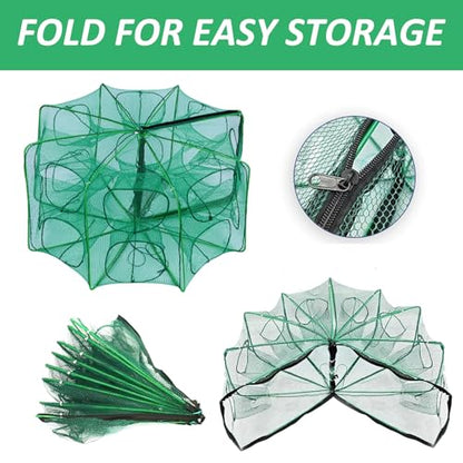 3 PCS Fishing Bait Trap, 12 Holes Portable Nylon Fishing Net Foldable Fish Cast Mesh Trap Net for Fishes, Shrimp, Minnow, Crayfish, Crab, Crawdad