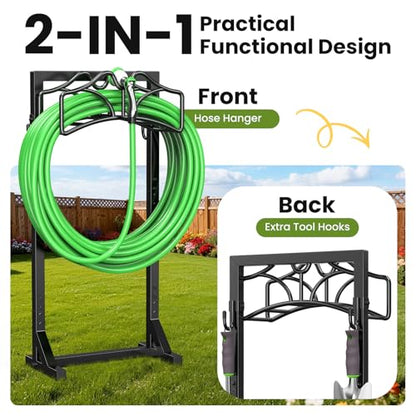Garden Hose Holder, Detachable Metal Water Hose Holder Stand, Heavy Duty Freestanding Garden Hose Reel Rack and Hose Storage Organizer for Outside Yard - color: Black-