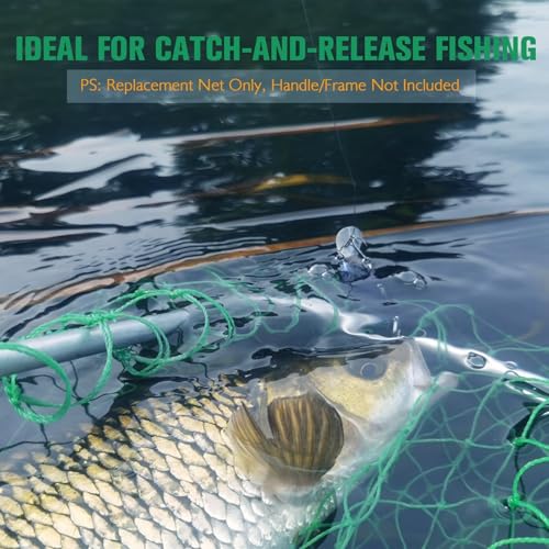 Fishing Net Fish Landing Net Foldable Fishing Replacement Net for Freshwater Saltwater Fishing Net Replacement Netting Green/Black 2 Colors Handle/Frame Not Included
