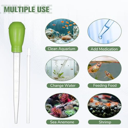 Long Turkey Baster for Aquarium Water Changer Siphon Waste Remover Coral Fish Feeder Waste Clean Tool Manual Acrylic Pipette Suction Dropper with Extension Pipes for Fish Tank Cleaning Pipette