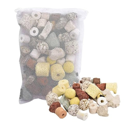 Bio Aquarium Filter Media, 12 in 1 Fish Tank Filter Material, Ceramic Rings Activated Carbon Bio Balls Freshwater Marine Biological Filter Media for Koi Fish Tank Pond (2.2lb with Mesh Bag)
