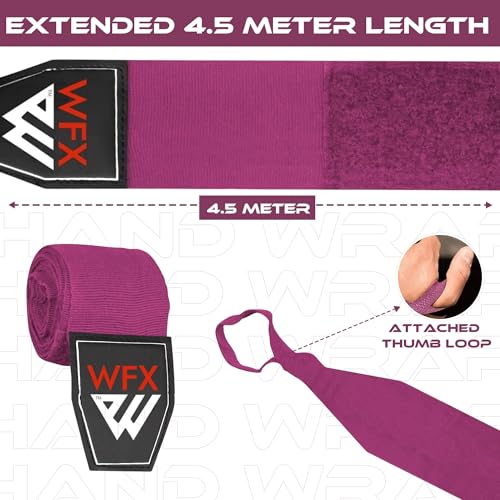 WFX Boxing Hand Wraps 3.5 4.5 Meter Martial Arts Bandages Inner Gloves Wrist Support Straps Punching Under Hand Knuckles Heavy Elasticated Training Bag Mitts Muay Thai - color: Pink, size: 4.5 M