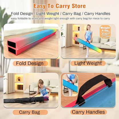 Marfula 6 FT / 8 FT / 9 FT Folding Gymnastics Beam Foam Balance Floor Beam - color: Gradual Rainbow, size: 6 Ft
