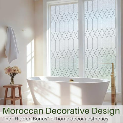 Window Privacy Film Stained Glass Static Clings, Bathroom Frosted Leaded Decorative Window Stickers, UV Heat Blocking Opaque Removable for Home Door Coverings (17.5 x 78.8in,Pure)