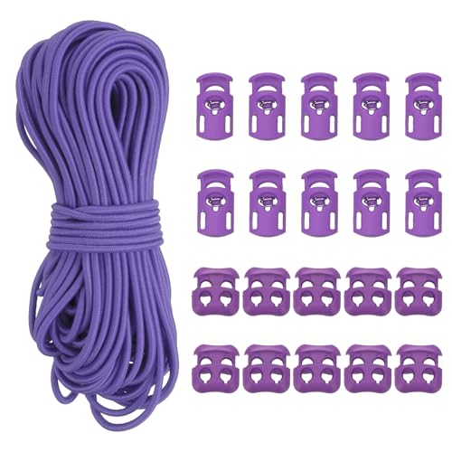 YELARXI Cord Locks, Elastic Cord, Spring Toggle Stopper Slider 50 ft & Purple - color: Purple