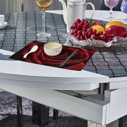 Placemat Set of 4 Washable Place Mats Heat Resistant Close-Up Photo of Red Rose Table Mats for Kitchen Non-Slip Placemats Wipeable Desktop Protection Mat for Dining Table - color: Close-up Photo of Red Rose