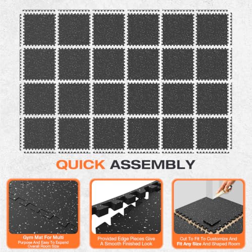 0.56'' Thick 24 Pcs 96 Sq Ft Non-Slip Rubber Top Exercise Equipment Mats, High Density EVA Foam Mats with Rubber Top, Interlocking Puzzle Gym Flooring for Home Gym, Workout Floor Mats, Black - size: 24 Tiles (96 Sq Ft)