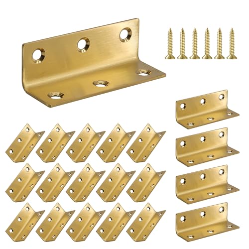 L Bracket, Heavy Duty Corner Brace, 20 Pack 3.2 Inch Stainless Steel Shelf Bracket Angle Bracket for Shelves, Gold Metal Braces for Wood, 80mm Overall Length - size: 3.2 Inch, style: Gold 20 Pack