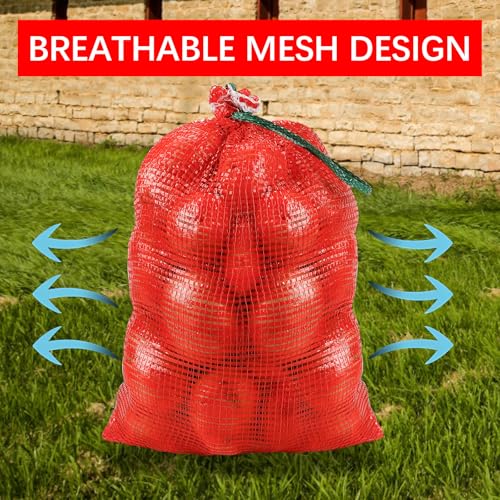 32 Pcs 20x14in Red Mesh Onion Bags with Drawstring, 35 lb Reusable Fresh Produce Onion Storage Sacks For Onions Potato Garlic Citrus Crawfish and Firewood, Washable Breathable Net Bags For Vegetable | Breathable