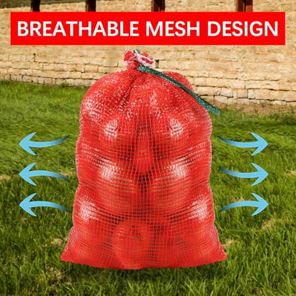 32 Pcs 20x14in Red Mesh Onion Bags with Drawstring, 35 lb Reusable Fresh Produce Onion Storage Sacks For Onions Potato Garlic Citrus Crawfish and Firewood, Washable Breathable Net Bags For Vegetable | Breathable