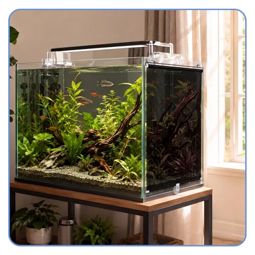 Aquarium Light Blocker Retractable Adjustable Fish Tank Light Blocker Black Mesh Curtain Aquarium Background Backdrop, Easy Installation with Suction Cups, 15.7 x 51 Inch