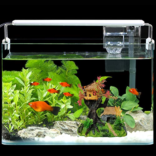 4PCS Aquarium Decoration, Fish Tank Artificial Resin Castle Ornaments, Betta Tank Landscape Decorations with Plastic Plants for Shrimp Fish Climbing Hiding - style: Country Rustic