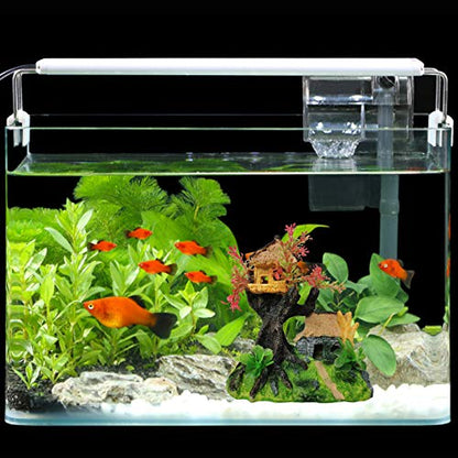 4PCS Aquarium Decoration, Fish Tank Artificial Resin Castle Ornaments, Betta Tank Landscape Decorations with Plastic Plants for Shrimp Fish Climbing Hiding - style: Country Rustic