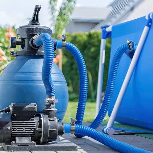 2 Pack Pool Pump Hoses for Above Ground Pools 1.25" x 59" Long Filter Pump Hose Replacement Blue Pool Filter Pump Hose with 4 Metal Clamps & 2 Pipe Holders