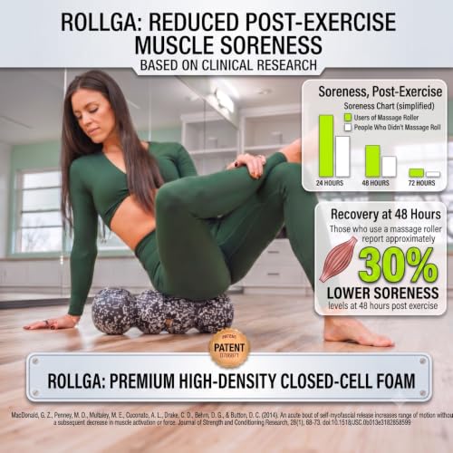Rollga LITE - High Density Foam Roller for Exercise & Back Pain, 18 inches - color: Black & White