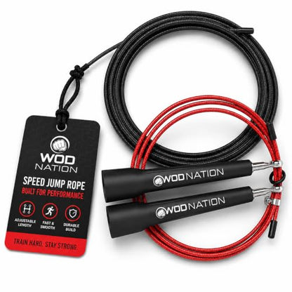 WOD Nation Adjustable Speed Jump Rope For Men, Women & Children - Blazing Fast Fitness Skipping Rope Perfect for Boxing, MMA, Endurance - color: Silver & Black