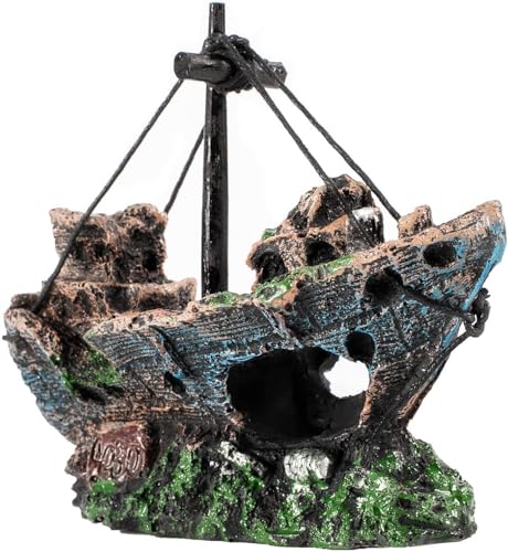 Aquarium Shipwreck Decoration + Little Diver Floating Fish Tank Decoration, Fish Tank Ornaments