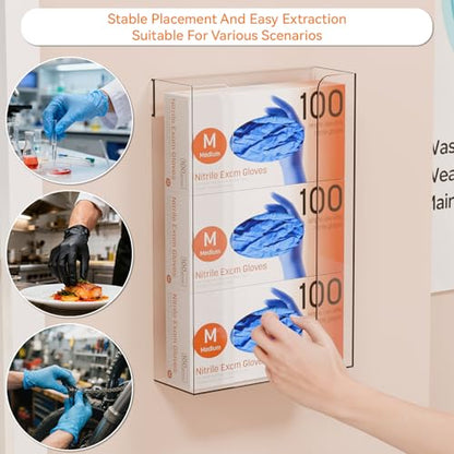 Cq acrylic Rubber Glove Holder for Wall Mount,Clear Disposable Glove Dispenser and Glove Box on Wall,Multipurpose Wall Floating Mask Dispenser and Medical Gloves Rack Storage,10.2”x16”x3.5” Pack of 1 - size: Can hold 3 boxes