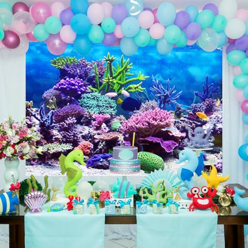 9x7ft Under The Sea Backdrop Underwater Seascape Coral and Fish Aquarium Photography Background Marin Ocean Diving Atoll Reef Summer Kids Birthday Artistic Portrait Photoshoot Studio Props - size: 9x7ft