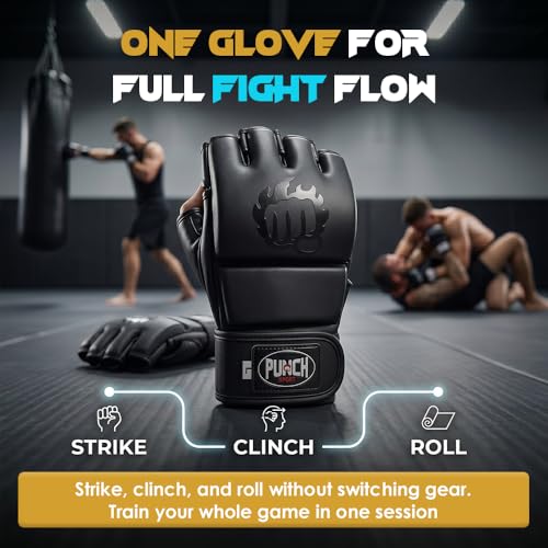 Punch Sports MMA Gloves Open Palm Training Gloves Matt Synthetic Leather Grappling Gloves for Men Women UFC Style Fight Gloves for Sparring Muay Thai Kickboxing Heavy Bag - size: Large-X-Large