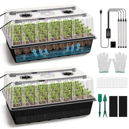 120-Cell Self-Watering Seed Starter Tray with Grow Light, 1-24H Timer, Seed Starter Kit with 4.02" Humidity Dome, Seedling Tray for Indoor Plant Starter, Plant Germination Trays-Black - color: Black