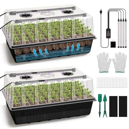 120-Cell Self-Watering Seed Starter Tray with Grow Light, 1-24H Timer, Seed Starter Kit with 4.02" Humidity Dome, Seedling Tray for Indoor Plant Starter, Plant Germination Trays-Black - color: Black