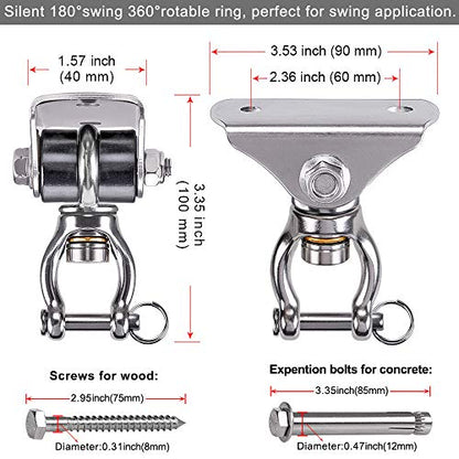 SELEWARE Silent Swing Hanger Heavy Duty Bearing Swing Hooks 1 Pack | 360° Swivel Stainless Steel Ceiling Mount for Porch Swing Hammock Chair Heavy Bag Yoga Silk Suspension Straps Olympic Rings - color: Multi ( 1 Pack 360° Bearing Swing Hanger )