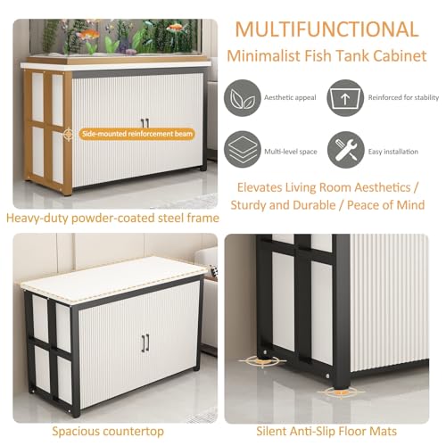 Aquarium Stand, Fish Tank Stand, Glass Container Base Cabinet With Storage Space, Suitable For Fish Tanks, Turtle Tanks, And Reptile/Amphibian Enclosures(White+White,35.4x15.7in)