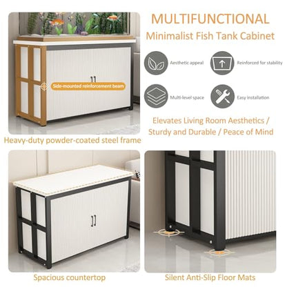 Aquarium Stand, Fish Tank Stand, Glass Container Base Cabinet With Storage Space, Suitable For Fish Tanks, Turtle Tanks, And Reptile/Amphibian Enclosures(White+White,35.4x15.7in)