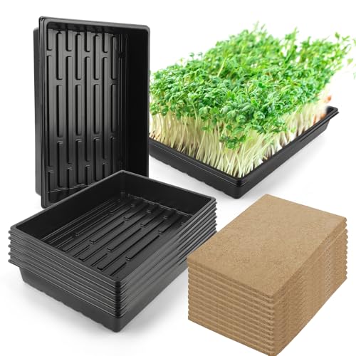 Microgreens Growing Trays Kit – 6 Pack Micro Green Grow Trays with 12 Hemp Fiber Grow Mats, 15 x 11 x 2.5 Inch Seed Starter Trays for Growing Microgreens, Indoor Gardening - size: 15in-6P with 12 Mats