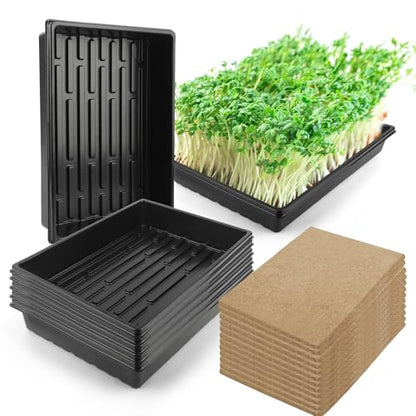 Microgreens Growing Trays Kit – 6 Pack Micro Green Grow Trays with 12 Hemp Fiber Grow Mats, 15 x 11 x 2.5 Inch Seed Starter Trays for Growing Microgreens, Indoor Gardening - size: 15in-6P with 12 Mats