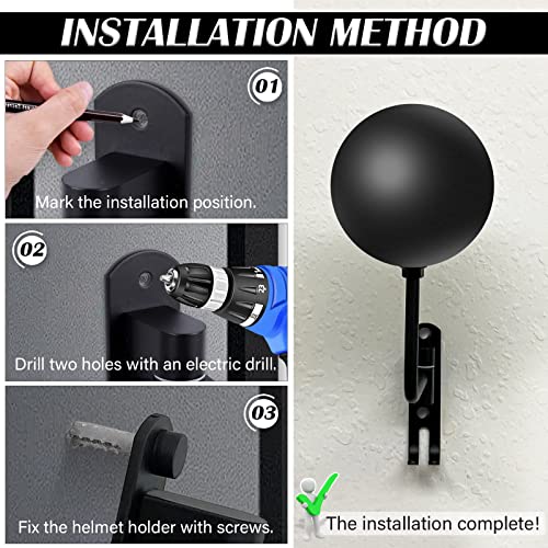Kikerike Motorcycle Helmet Rack Wall Mount 180 Degree Rotation Metal Bike Helmet Holder Bicycle Helmet Display Stand with 2 Hooks for Motorcycle Bike Baseball Rugby Helmets - Black, 2 Pcs - color: Black(2PCS)