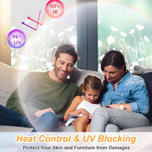 Bloss Window Privacy Film Pure White Flowers Pattern Glass Window Film,Sun Blocking Window Film,Day and Night Privacy Heat Blocking Non-Adhesive Window Tint for Home Office 23.6 x 118inches - color: Flower, size: 23.6" X 118"