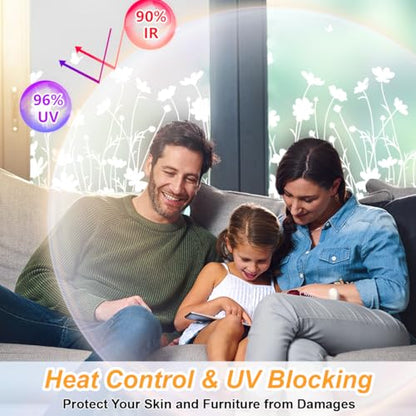 Bloss Window Privacy Film Pure White Flowers Pattern Glass Window Film,Sun Blocking Window Film,Day and Night Privacy Heat Blocking Non-Adhesive Window Tint for Home Office 17.5 x 157.5inches - color: Flower, size: 17.5" x 157.5"