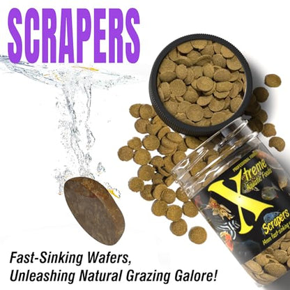Xtreme Scrapers Wafers - Premium 14mm Fast-Sinking Fish Food – Nutrient & Cellulose Rich Ideal for Nocturnal Feeders, Catfish, Plecostomus Species, and Loaches – USA Farm Grown (2oz) - size: 2.4 Ounce (Pack of 1)