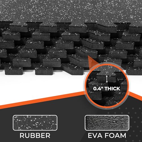 SUPERJARE 0.4'' Thick 24 Pcs 96 Sq Ft Rubber Top Exercise Equipment Mats - size: 24 Tiles (96 Sq Ft)