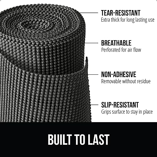 GORILLA GRIP powerGRIP Drawer Shelf and Cabinet Liner, Thick Strong Hold, Non-Adhesive Liners Protect Kitchen Cabinets and Cupboard, Bathroom Drawers, Easy Install, Breathable Mat, 12" x10', Charcoal - color: Charcoal, style: 12" x 10'
