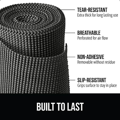 GORILLA GRIP powerGRIP Drawer Shelf and Cabinet Liner, Thick Strong Hold, Non-Adhesive Liners Protect Kitchen Cabinets and Cupboard, Bathroom Drawers, Easy Install, Breathable Mat, 12" x10', Charcoal - color: Charcoal, style: 12" x 10'